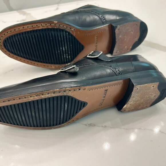 Cole Haan Grand OS Mens Size 9.5 Shoes Black Leather Double Monk Strap Buckles